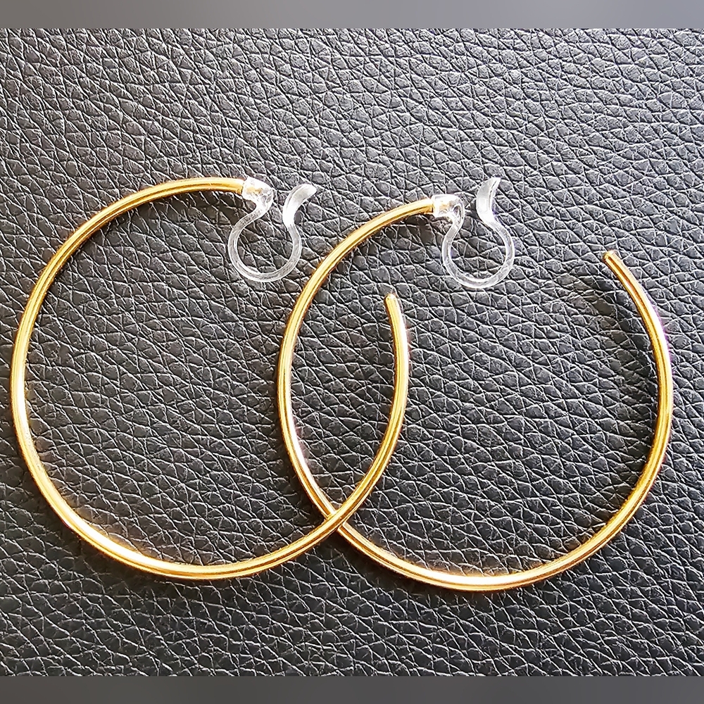 Atrenda 18K Gold PVD Plating Clip On Gold Hoop Earrings